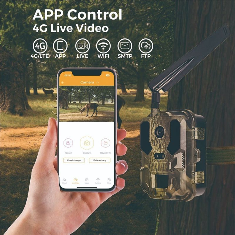 Hunting And Outdoor Shows - Y47A 屋外用4G 120MP 4Kライブ映像対応野生動物カメラ。スマートフォンアプリで操作可能。防水、暗視機能、動体検知機能を搭載。