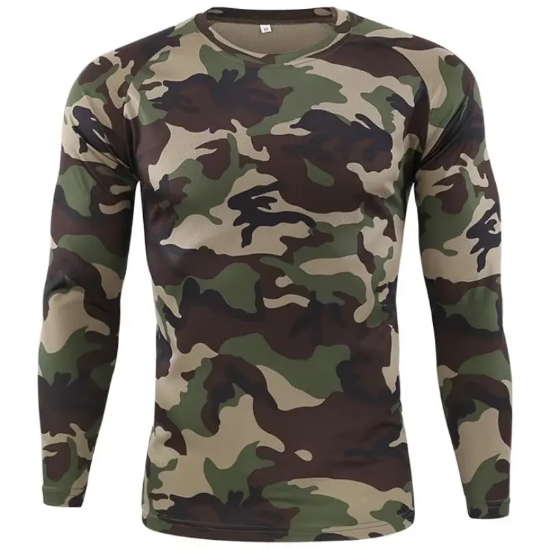Outdoor Hunting Prints - 3Dプリント加工を施した、カジュアルな長袖迷彩柄のメンズTシャツ。通気性に優れ、速乾性があり、アウトドアスポーツ、戦術訓練、狩猟などに適したトップス。