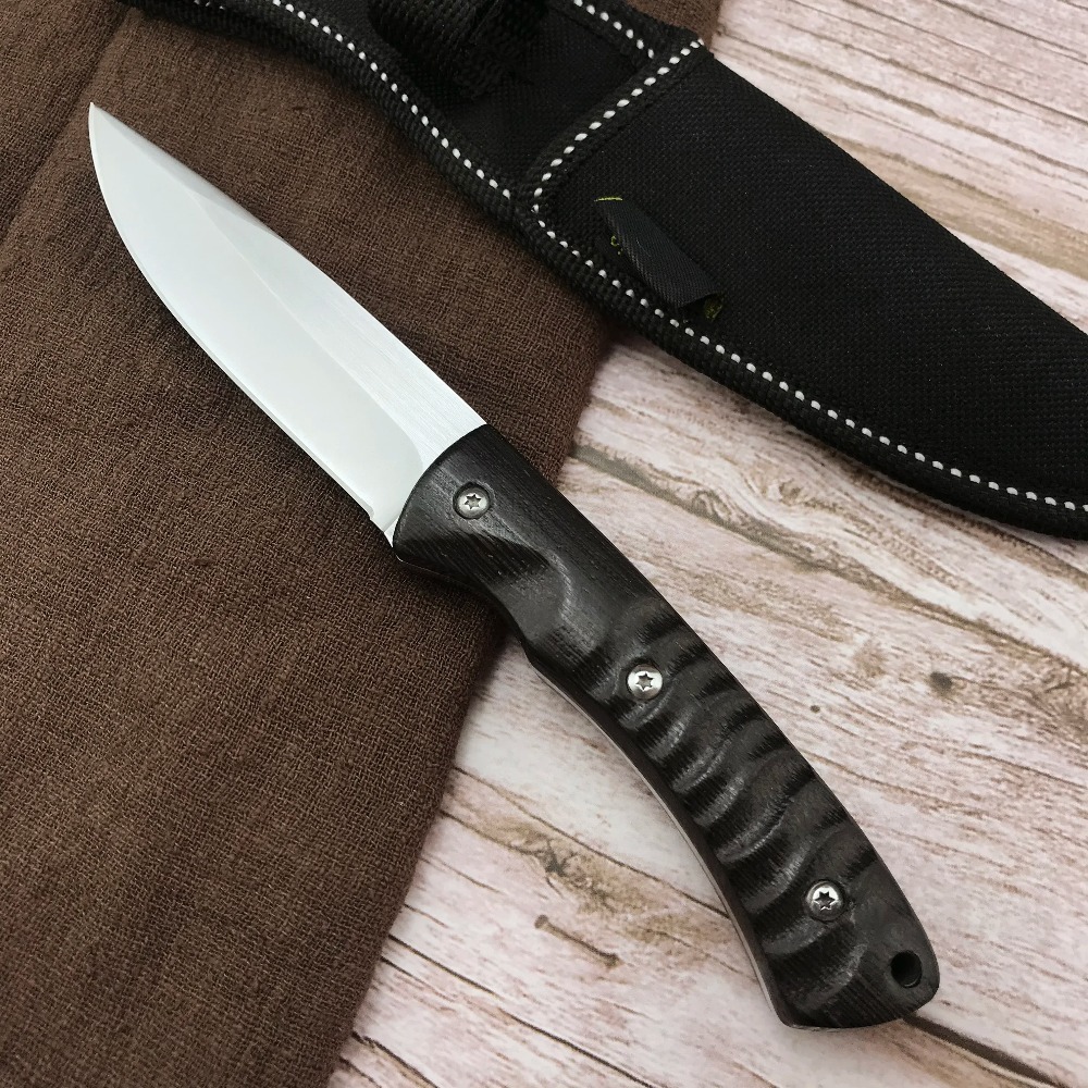 新型固定刃ハンティングナイフ、木製ハンドル、フルタング、ジャ - Hunting And Camping In Jungle のレビューと価格
